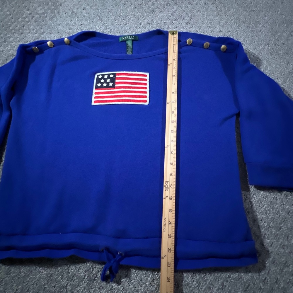 Lauren Ralph Lauren Sweatshirt Women XL Blue American Flag Button Shoulder Top - Picture 7 of 9
